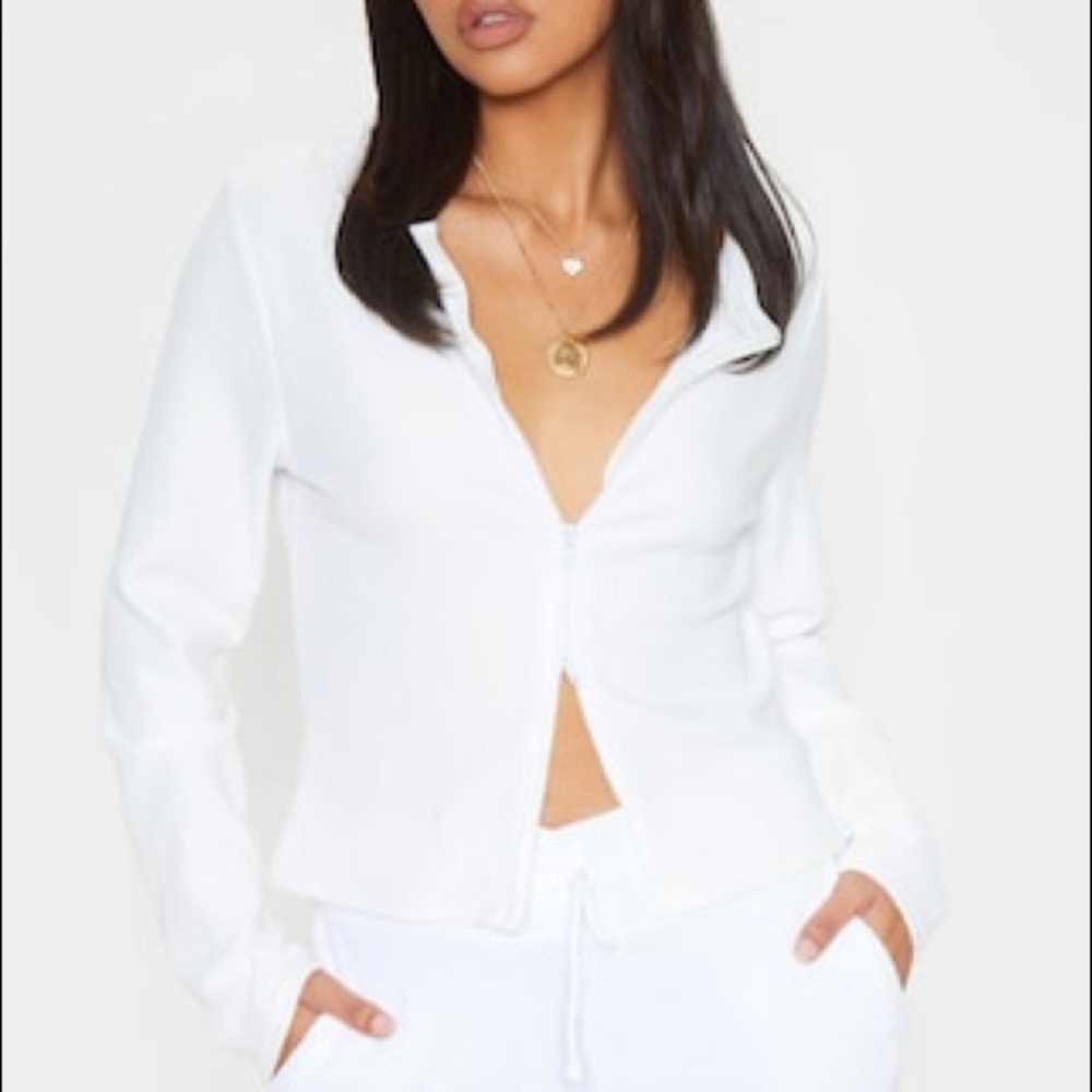 White Jumbo Rib Double Zip Top